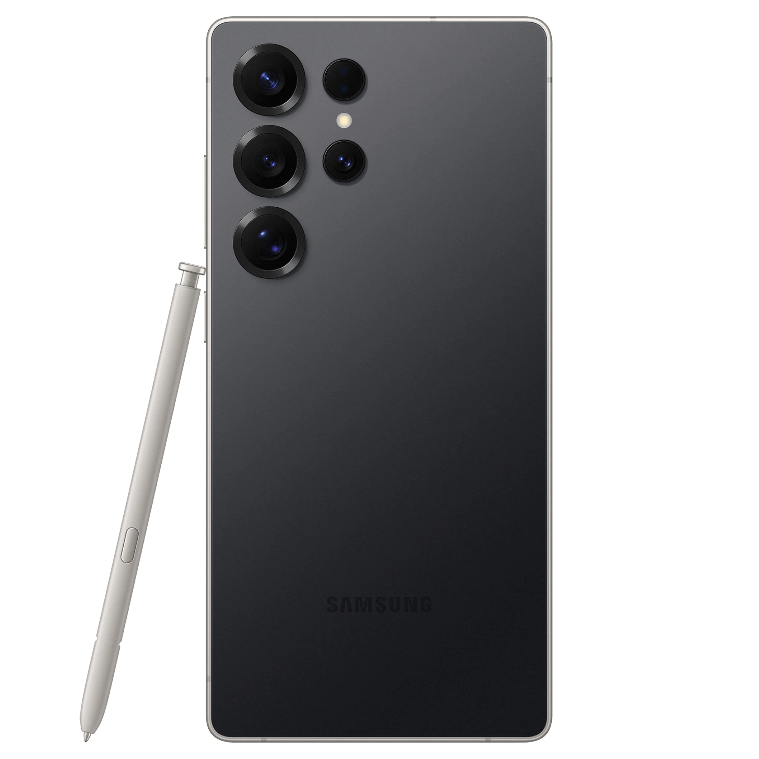 Rückansicht Samsung Galaxy S25 Ultra Schwarz mit S Pen. Rückansicht Samsung Galaxy S25 Ultra Schwarz mit S Pen.