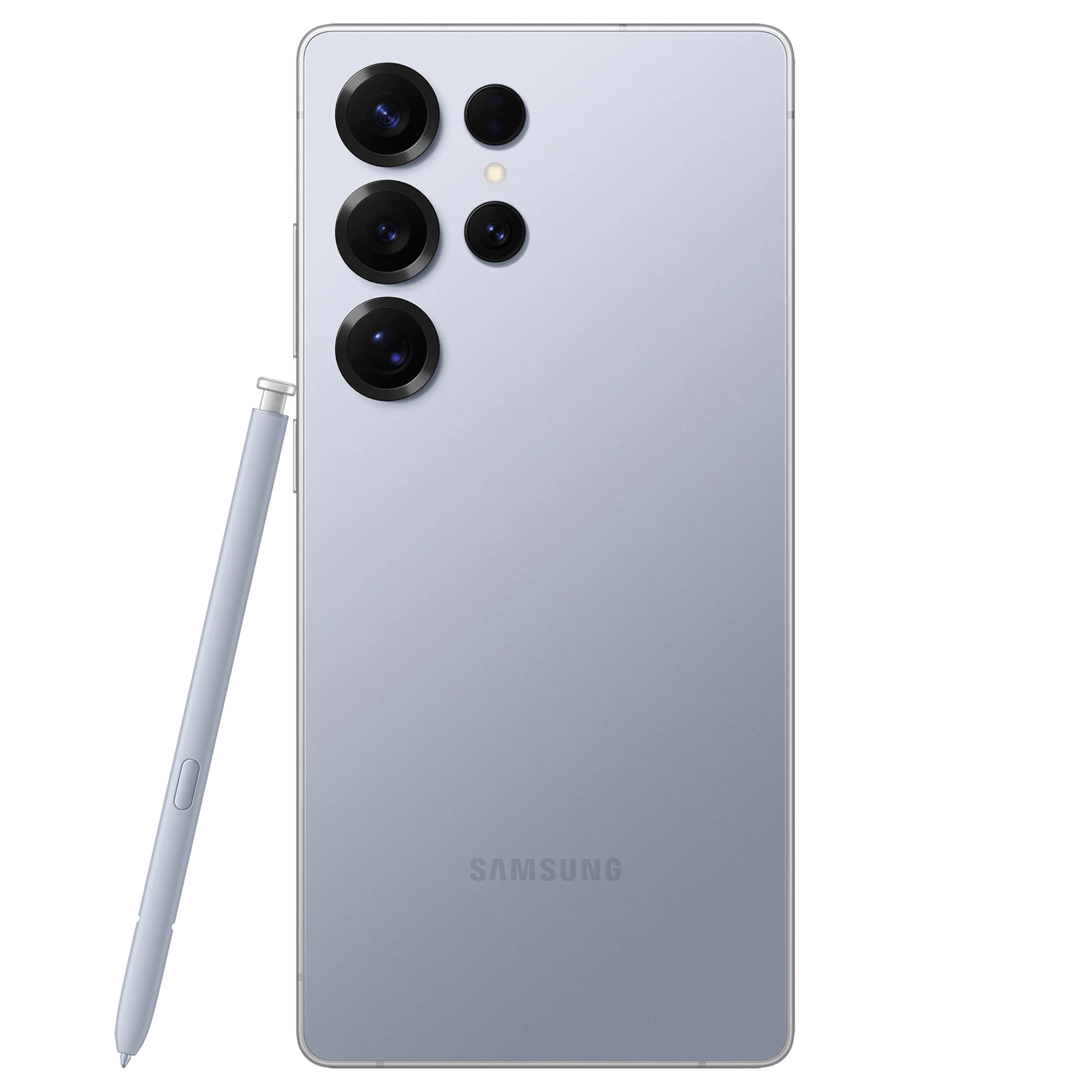 Rückansicht Samsung Galaxy S25 Ultra Silberblau mit S Pen.