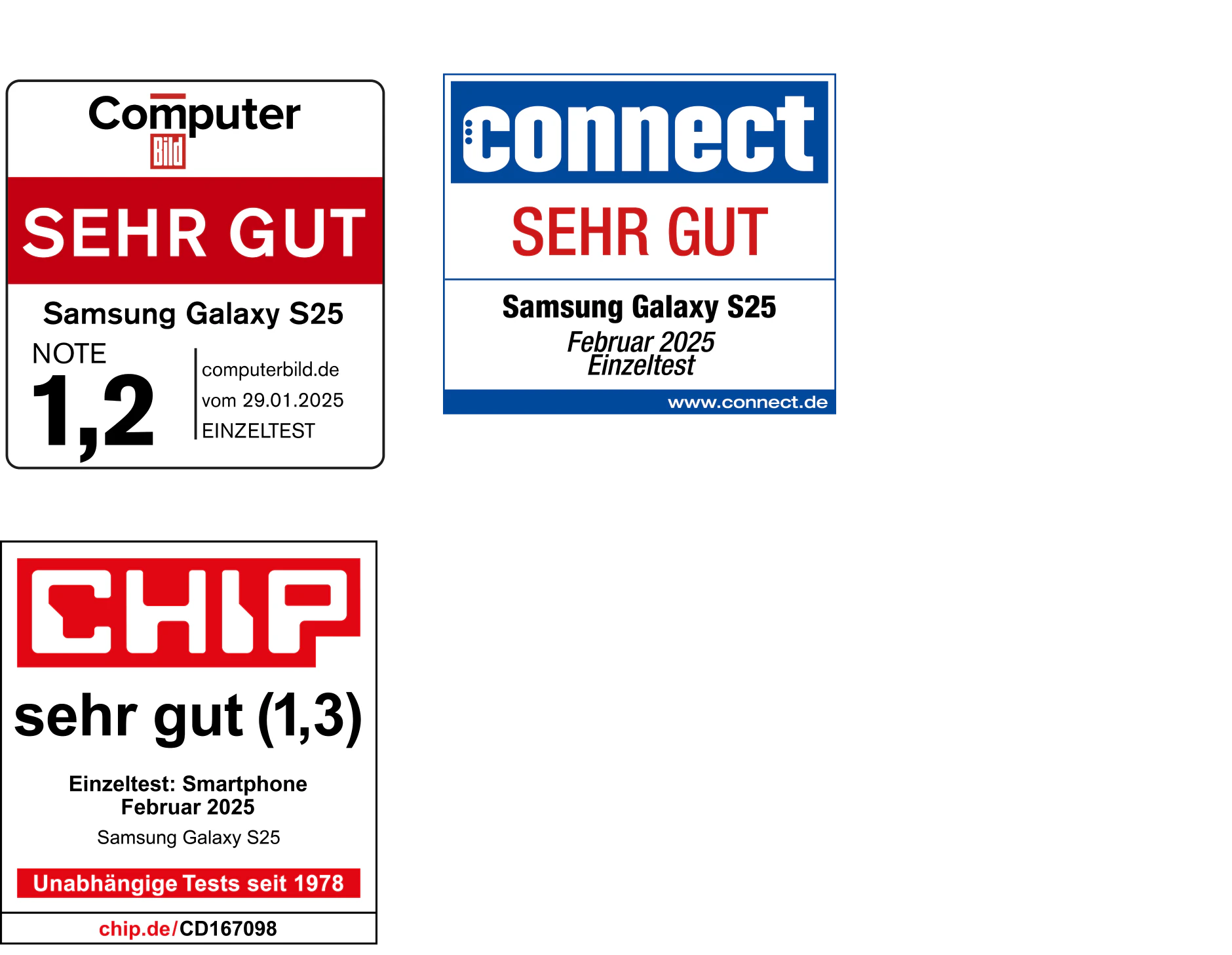 Highlight Bild vom Gerät 1. Siegel: Computer Bild Gesamtnote 1,2 vom 29.01.2025. 2. Siegel: connect Gesamtnote sehr gut Februar 2025. 3. Siegel: chip Gesamtnote 1,3 Februar 2025.