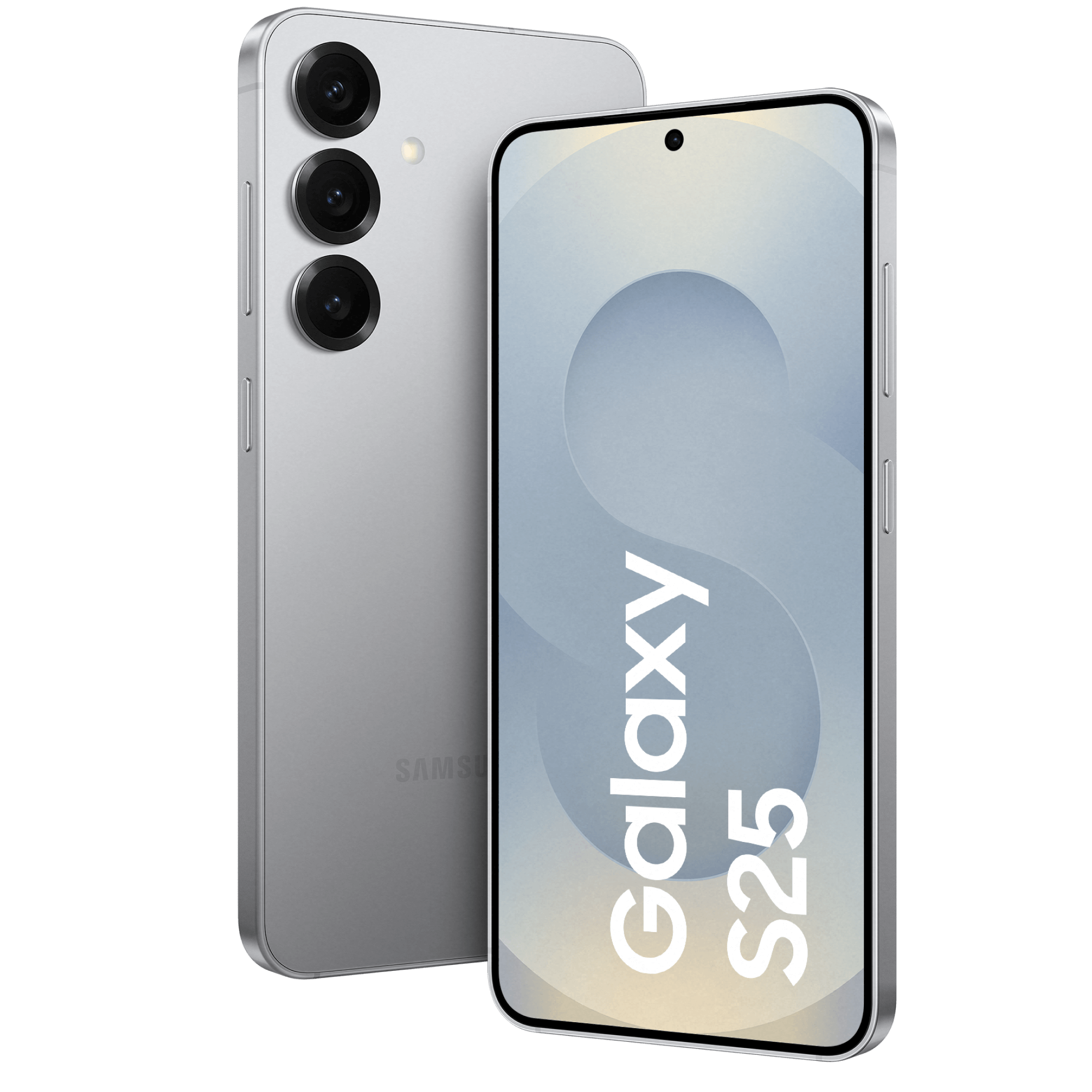 Vorder- und Rückansicht Samsung Galaxy S25 Silber.