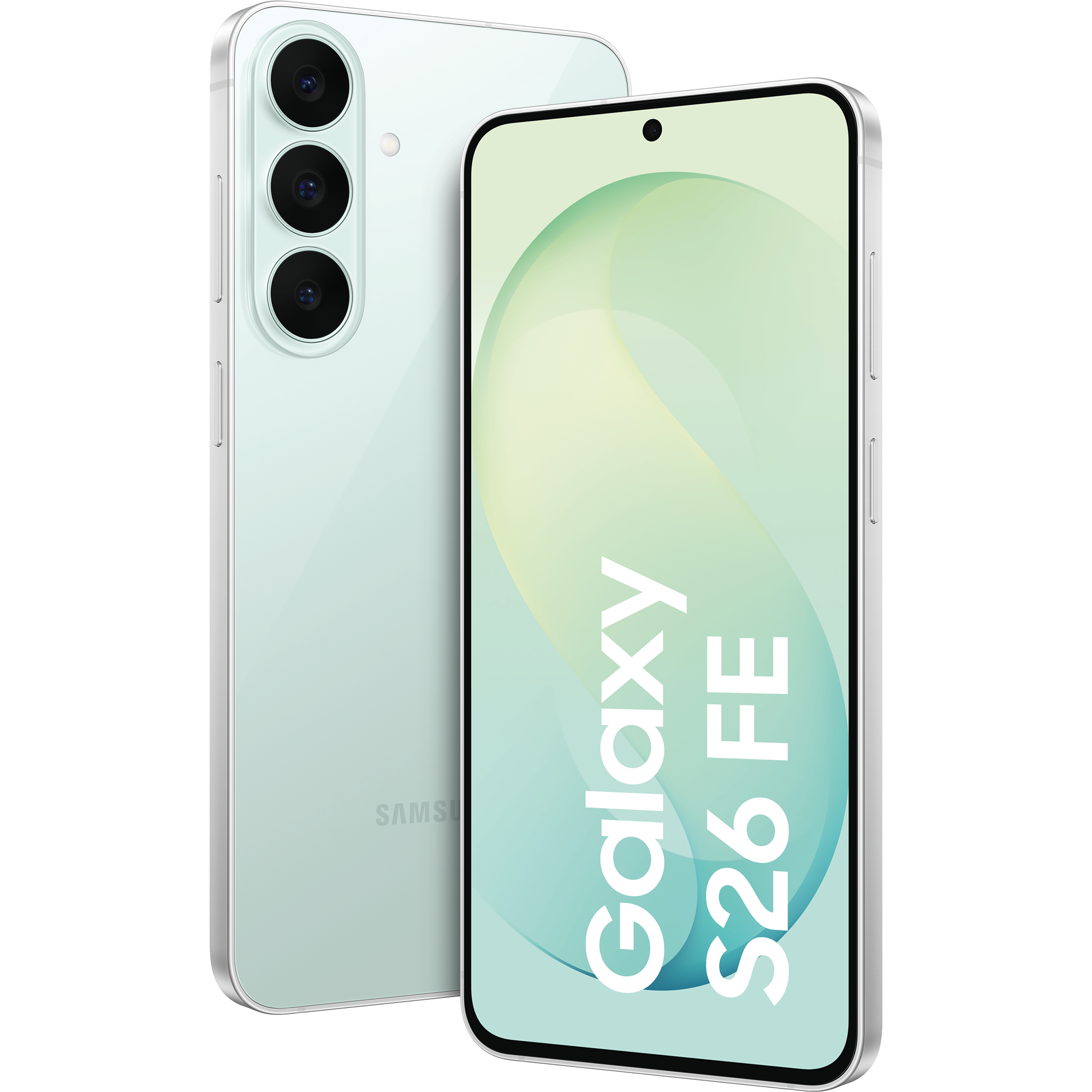 Samsung Galaxy S26 FE Vorder- und Rückansicht Pistachio.