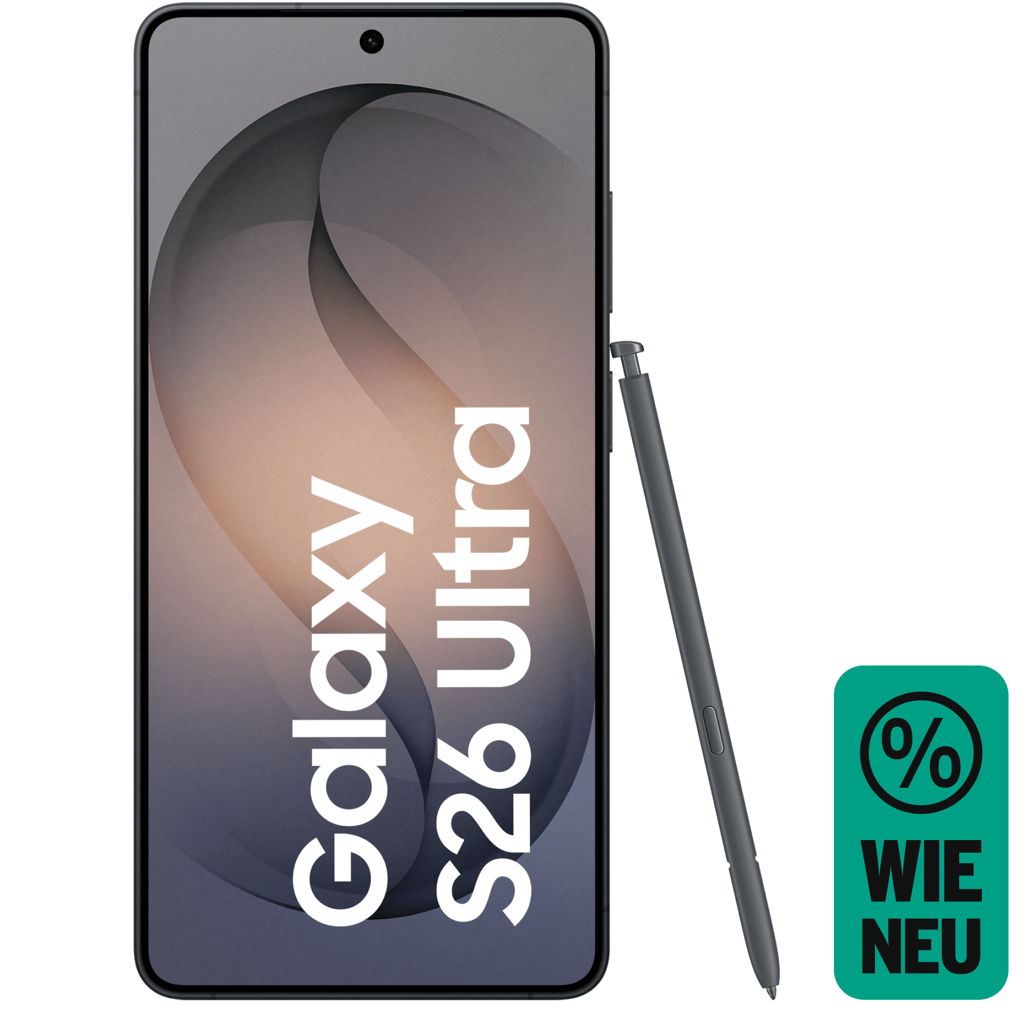 Vorderansicht Samsung Galaxy S26 Ultra Schwarz mit S-Pen. Wie neu.
