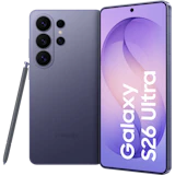 Vorder- und Rückansicht Samsung Galaxy S26 Ultra Violett mit S-Pen.