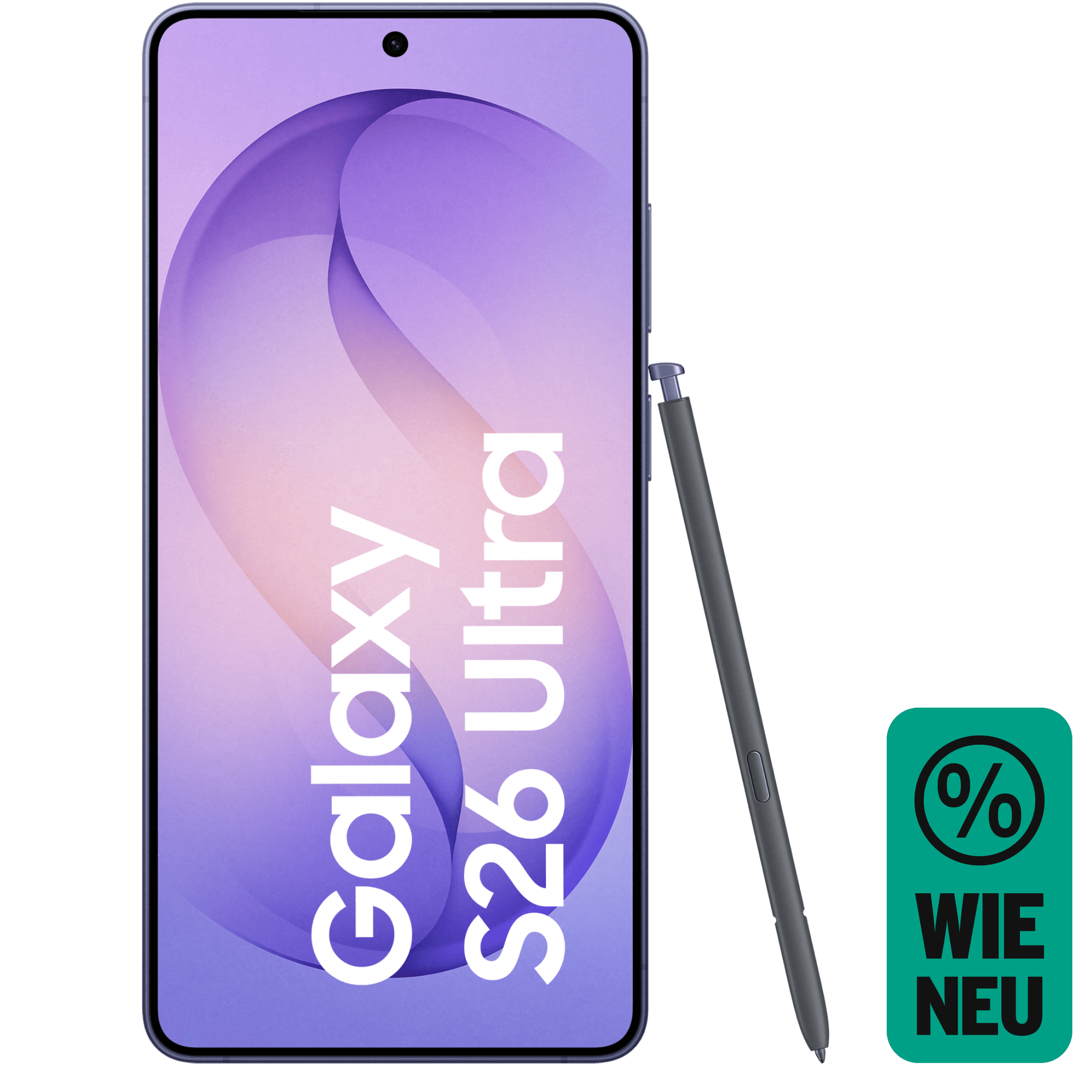 Vorderansicht Samsung Galaxy S26 Ultra Violett mit S-Pen. Wie neu.