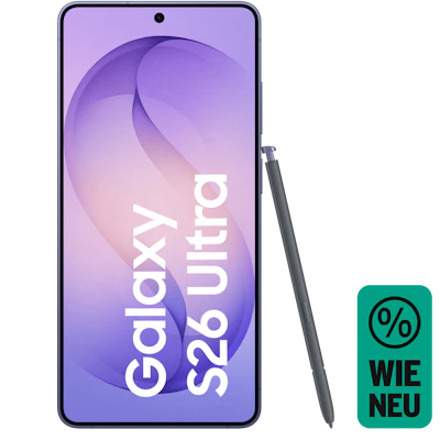 Vorderansicht Samsung Galaxy S26 Ultra Violett mit S-Pen. Wie neu.