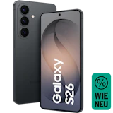 Schräge Vorder- und Rückansicht Samsung Galaxy S26 Schwarz. Wie neu.