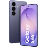Schräge Vorder- und Rückansicht Samsung Galaxy S26 Violett.