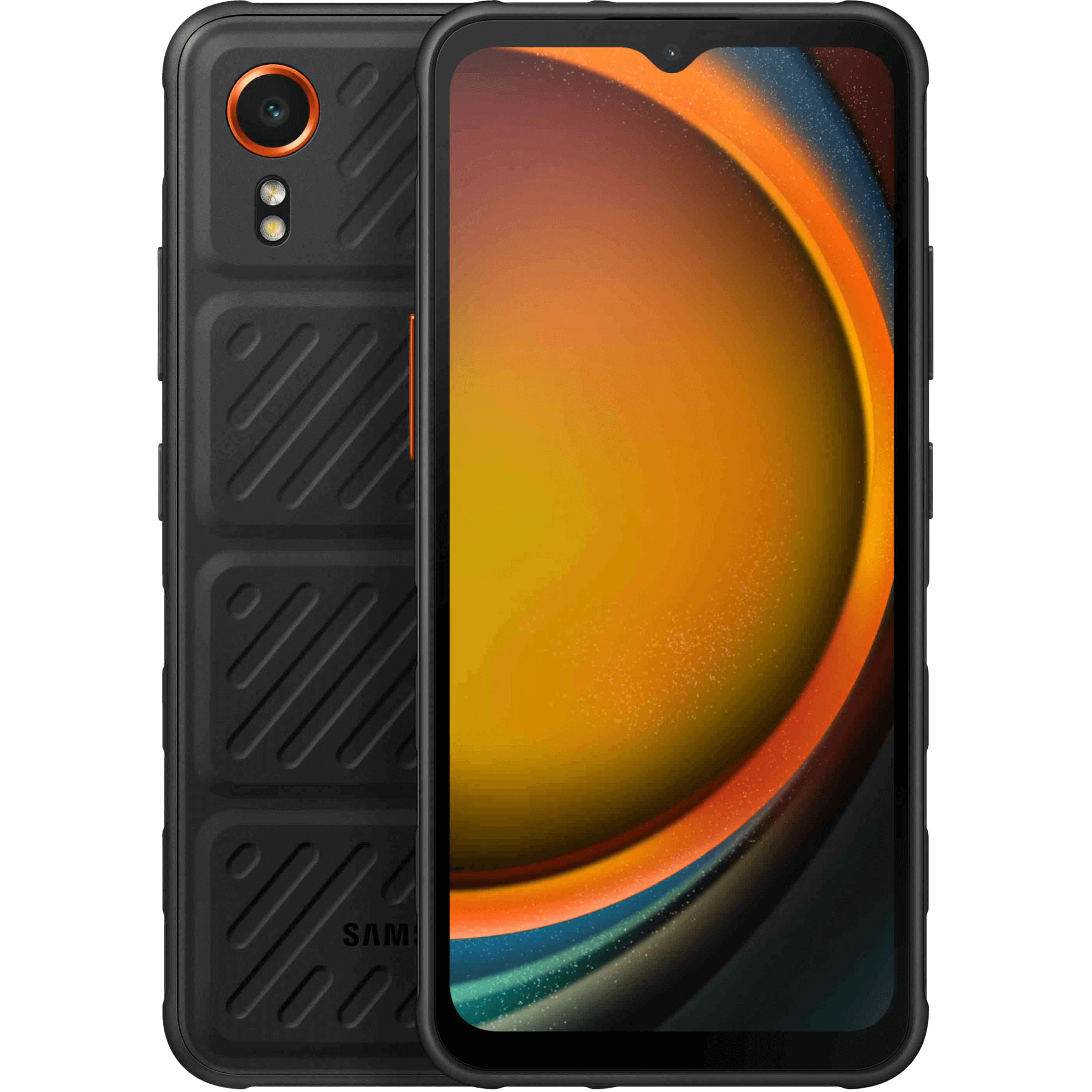 Vorder- und Rückansicht Samsung Galaxy XCover7 Schwarz. Vorder- und Rückansicht Samsung Galaxy XCover7 Schwarz.