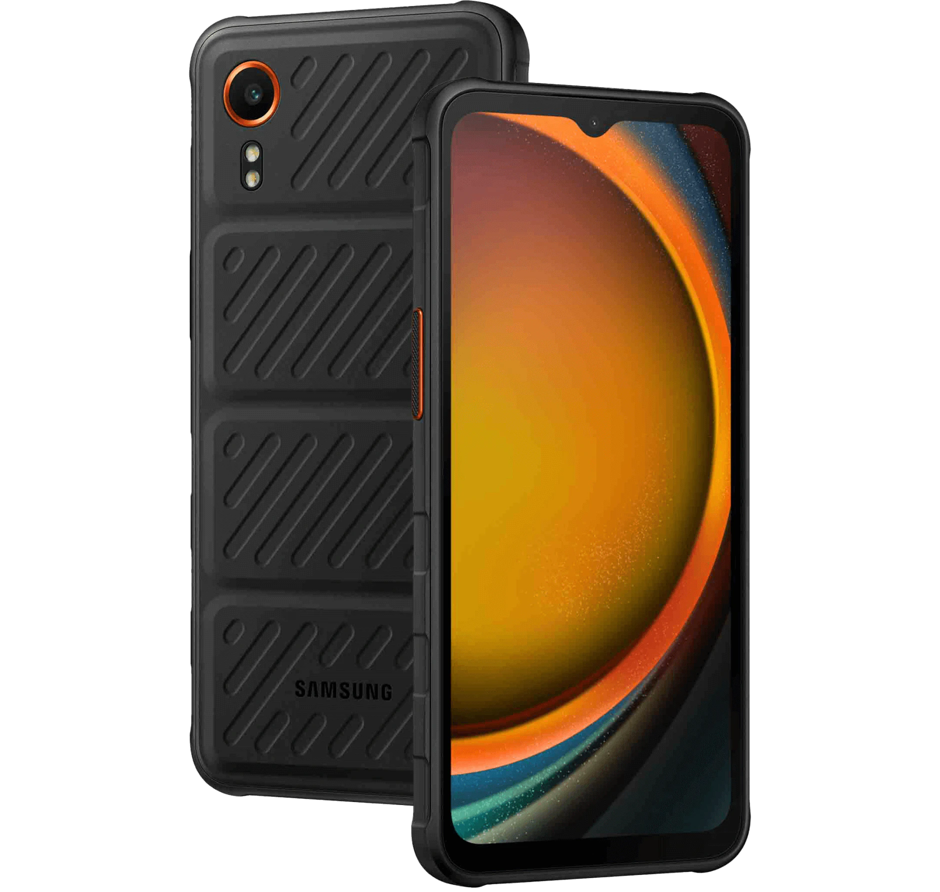 Highlight Bild vom Gerät Schräge Vorder- und Rückansicht Samsung Galaxy XCover7 Schwarz.