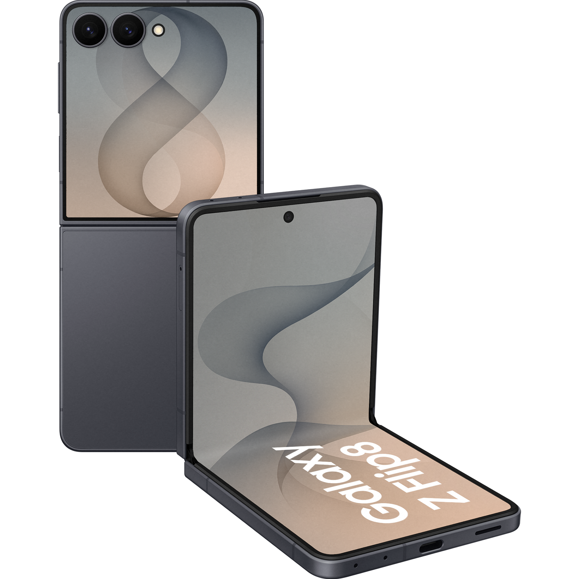 Rück- und Vorderansicht Samsung Galaxy Z Flip8 Graphite.