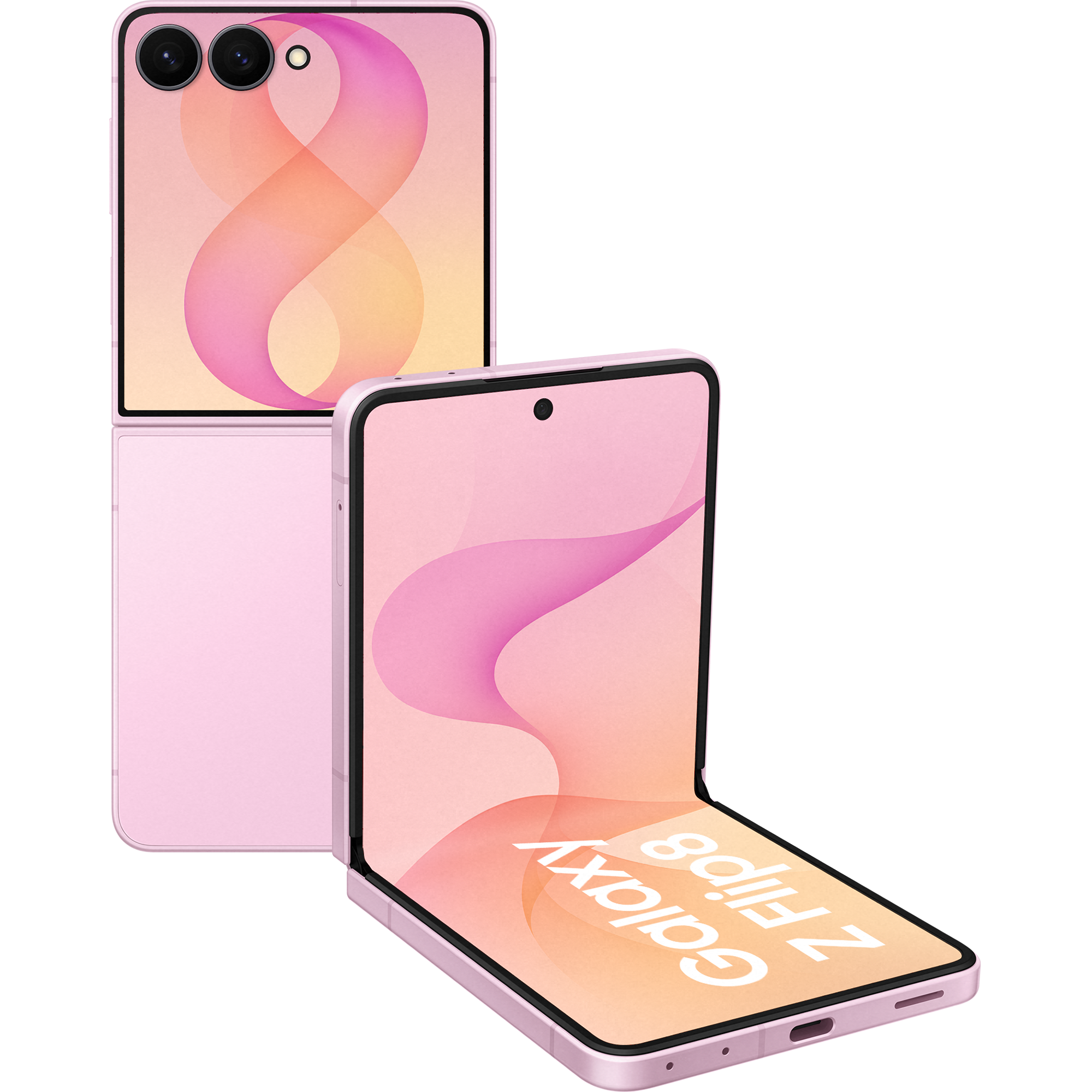 Rück- und Vorderansicht Samsung Galaxy Z Flip8 Pink.