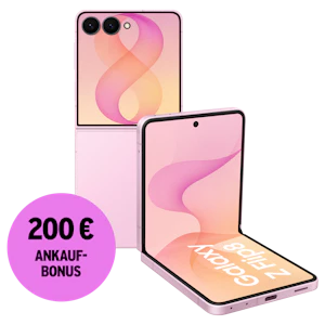 Rück- und Vorderansicht Samsung Galaxy Z Flip8 Pink. 200 € Ankaufbonus.