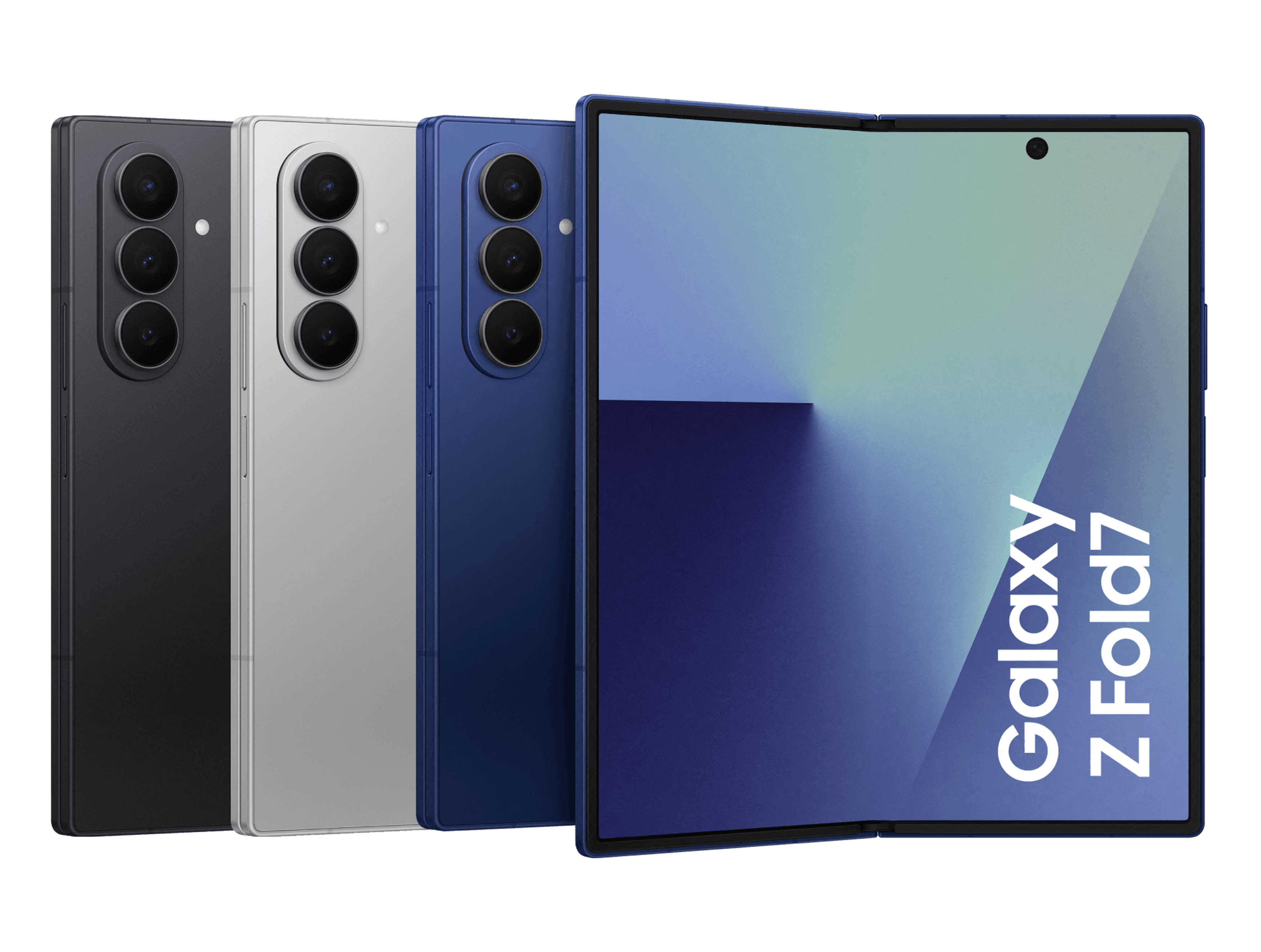 Highlight Bild vom Gerät Mehrere Samsung Galaxy Z Fold7 in verschiedenen Farben.