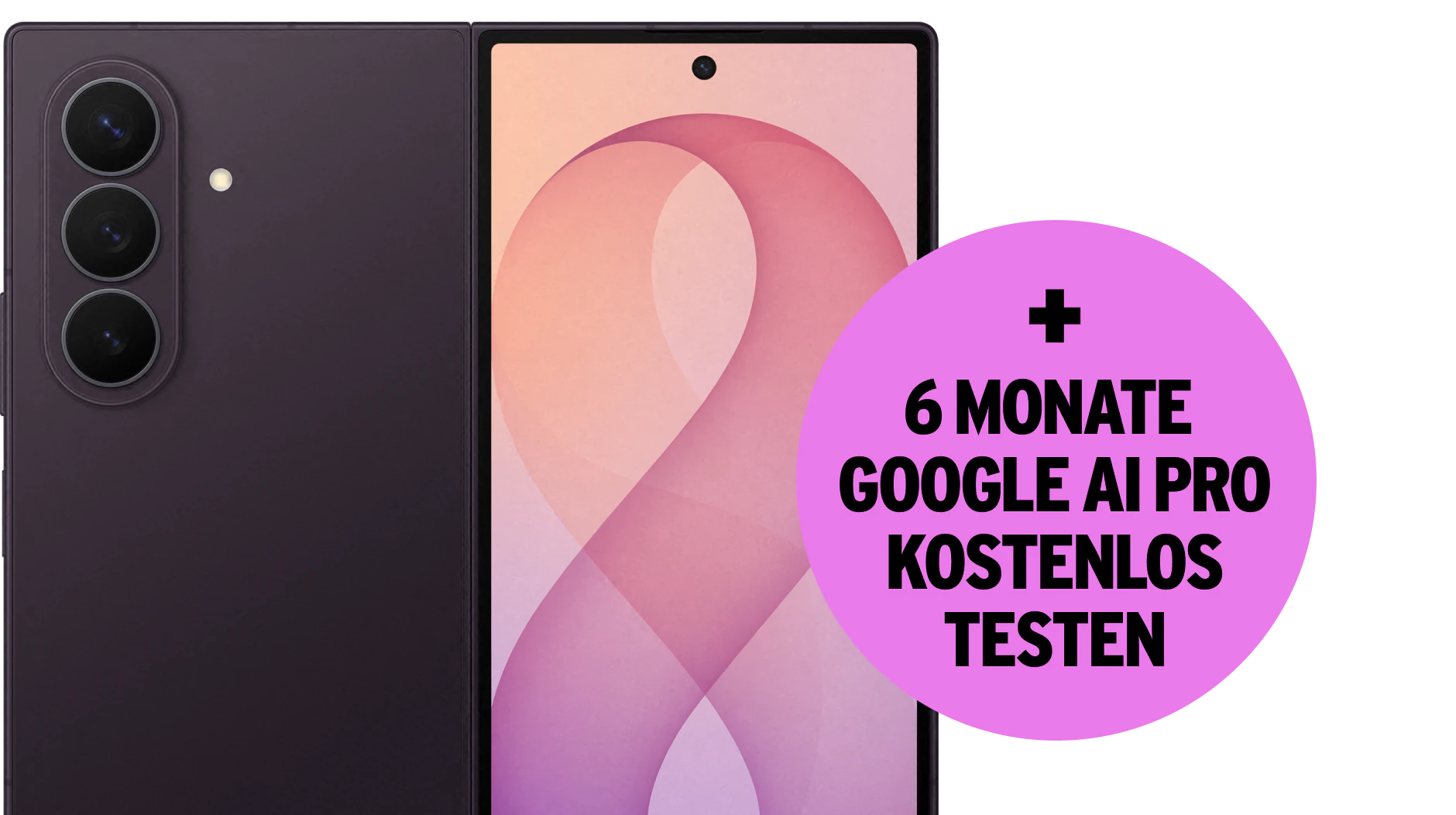 Rück- und Vorderansicht Samsung Galaxy Z Fold8 Ultra Violet Shadow. Plus 6 Monate Google AI Pro kostenlos testen.