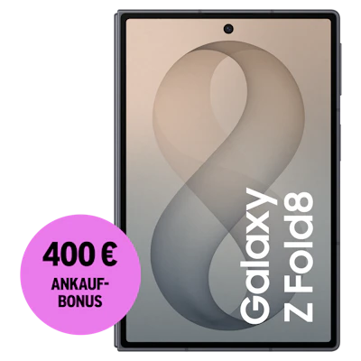 Vorderansicht Samsung Galaxy Z Fold8 Graphite. 400 € Ankaufbonus.