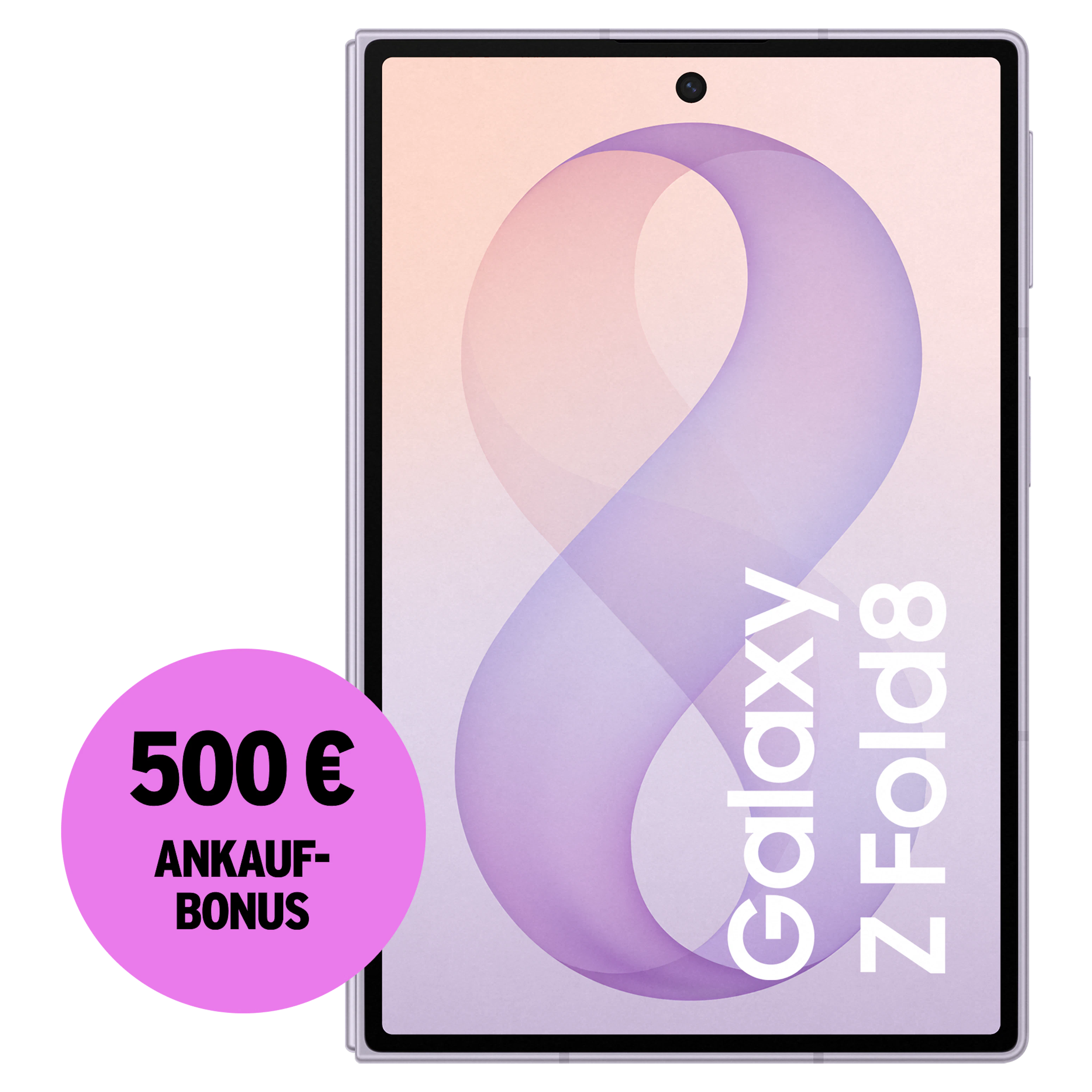 Vorderansicht Samsung Galaxy Z Fold8 Lavender. 500 € Ankaufbonus.