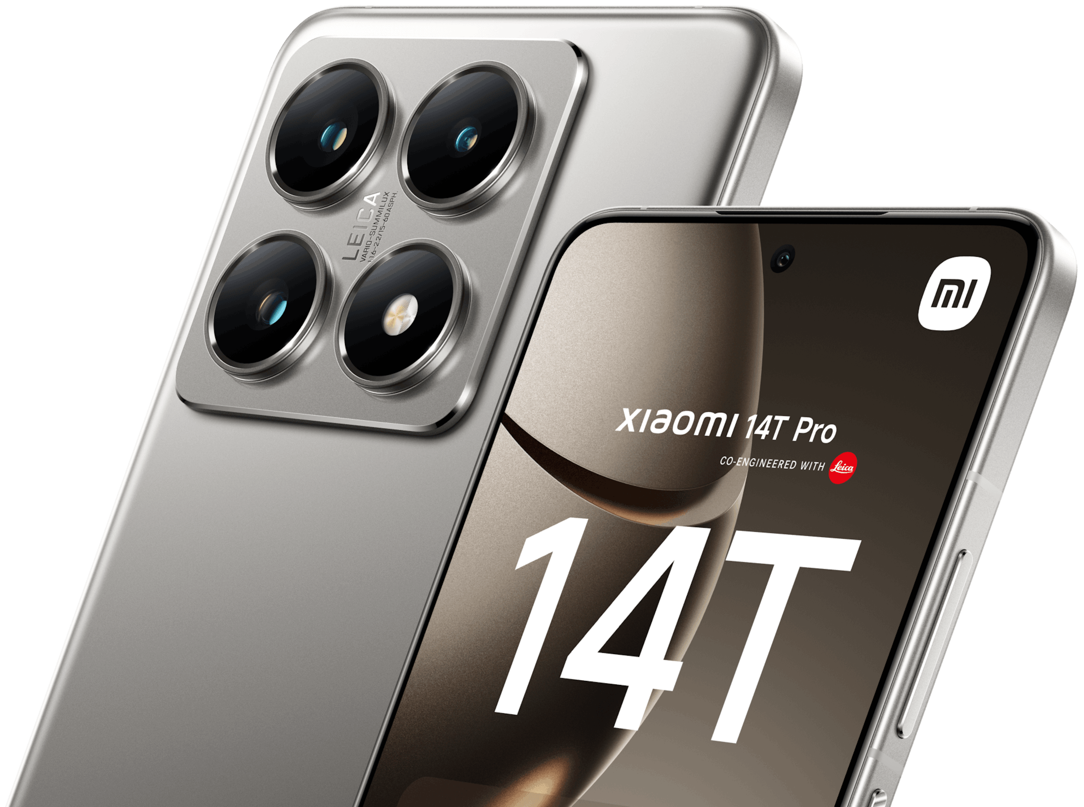 Schräge Vorder- und Rückansicht Xiaomi 14T Pro.