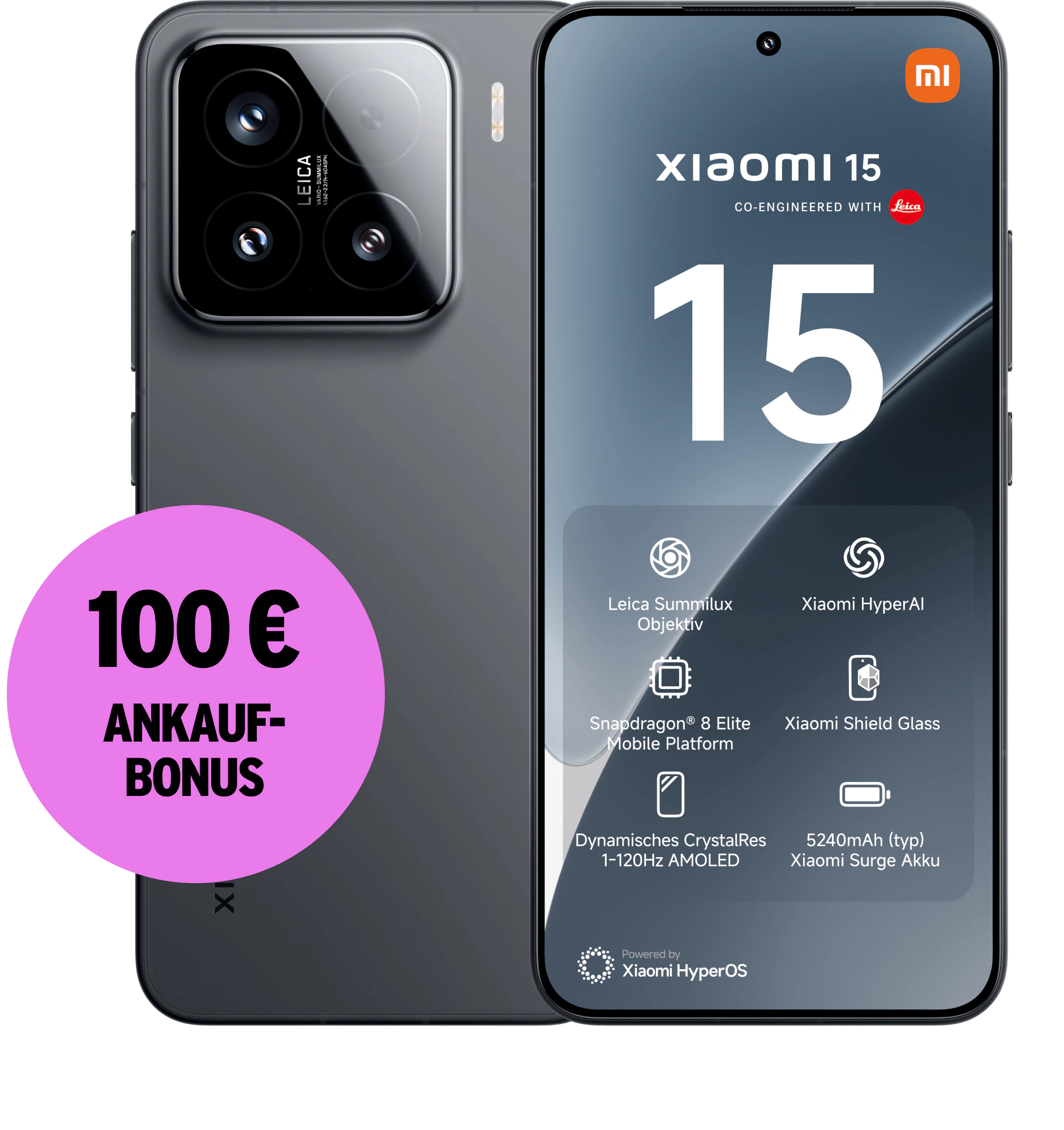 Highlight Bild vom Gerät Vorder- und Rückansicht Xiaomi 15. 100 € Ankaufbonus.