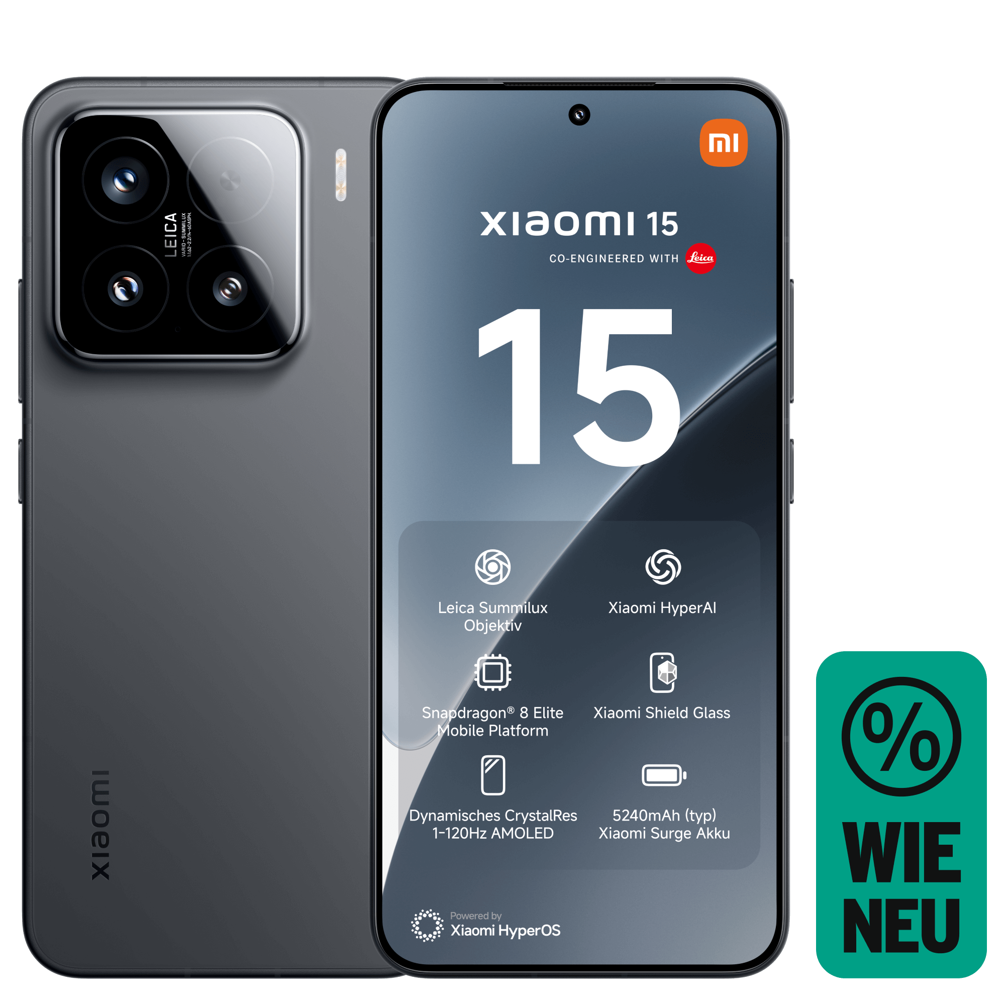 Vorder- und Rückansicht Xiaomi 15 Schwarz. Wie neu.
