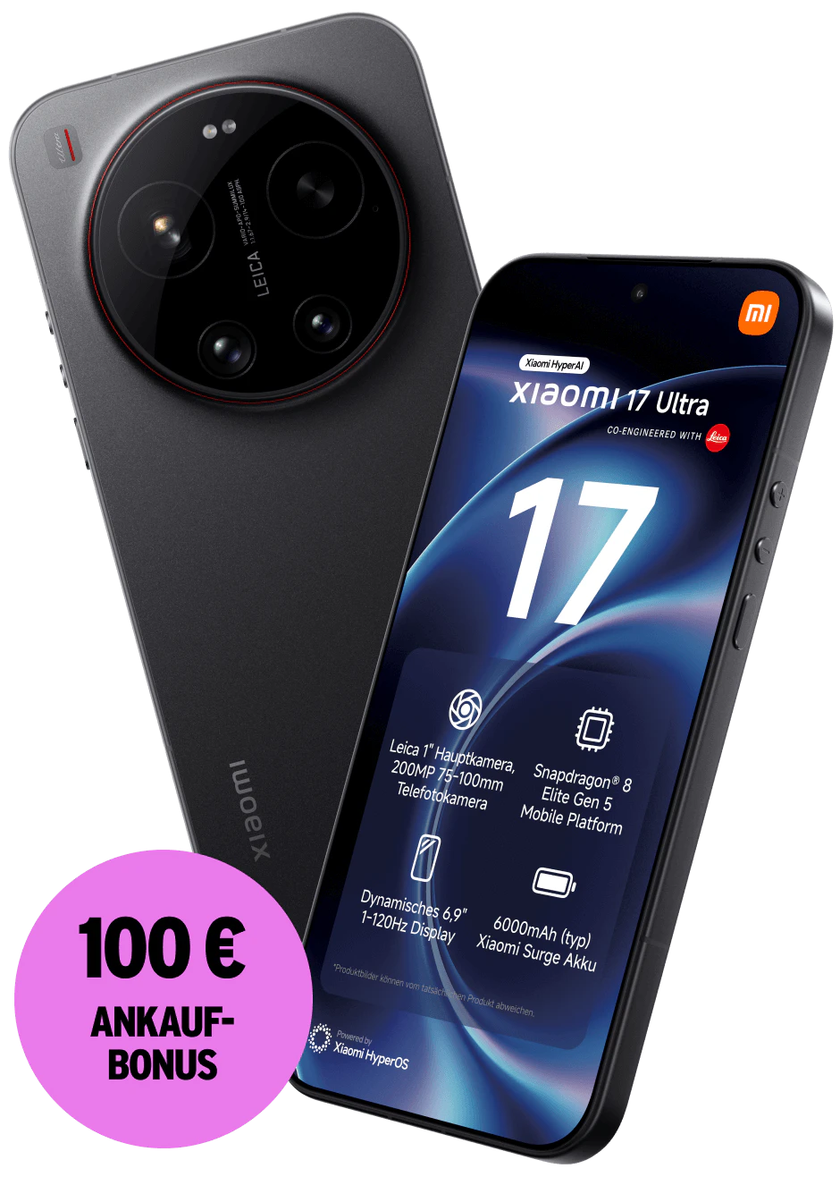 Highlight Bild vom Gerät Rück- und Vorderansicht Xiaomi 17 Ultra in schwarz. 100 € Ankaufbonus.