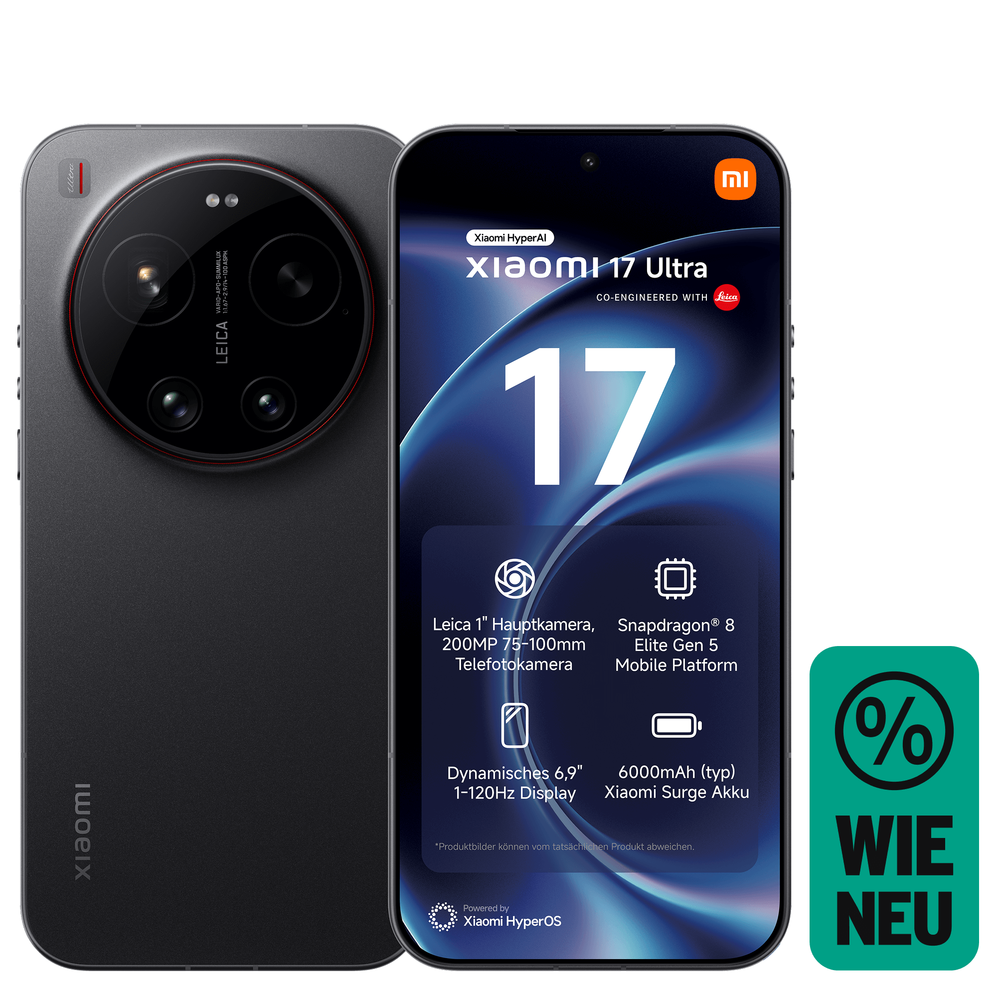 Rück- und Vorderansicht Xiaomi 17 Ultra in schwarz. Wie Neu.