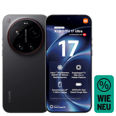 Rück- und Vorderansicht Xiaomi 17 Ultra in schwarz. Wie Neu.