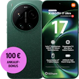 Rück- und Vorderansicht Xiaomi 17 Ultra in grün. 100 € Ankaufbonus.