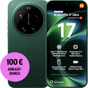 Rück- und Vorderansicht Xiaomi 17 Ultra in grün. 100 € Ankaufbonus.