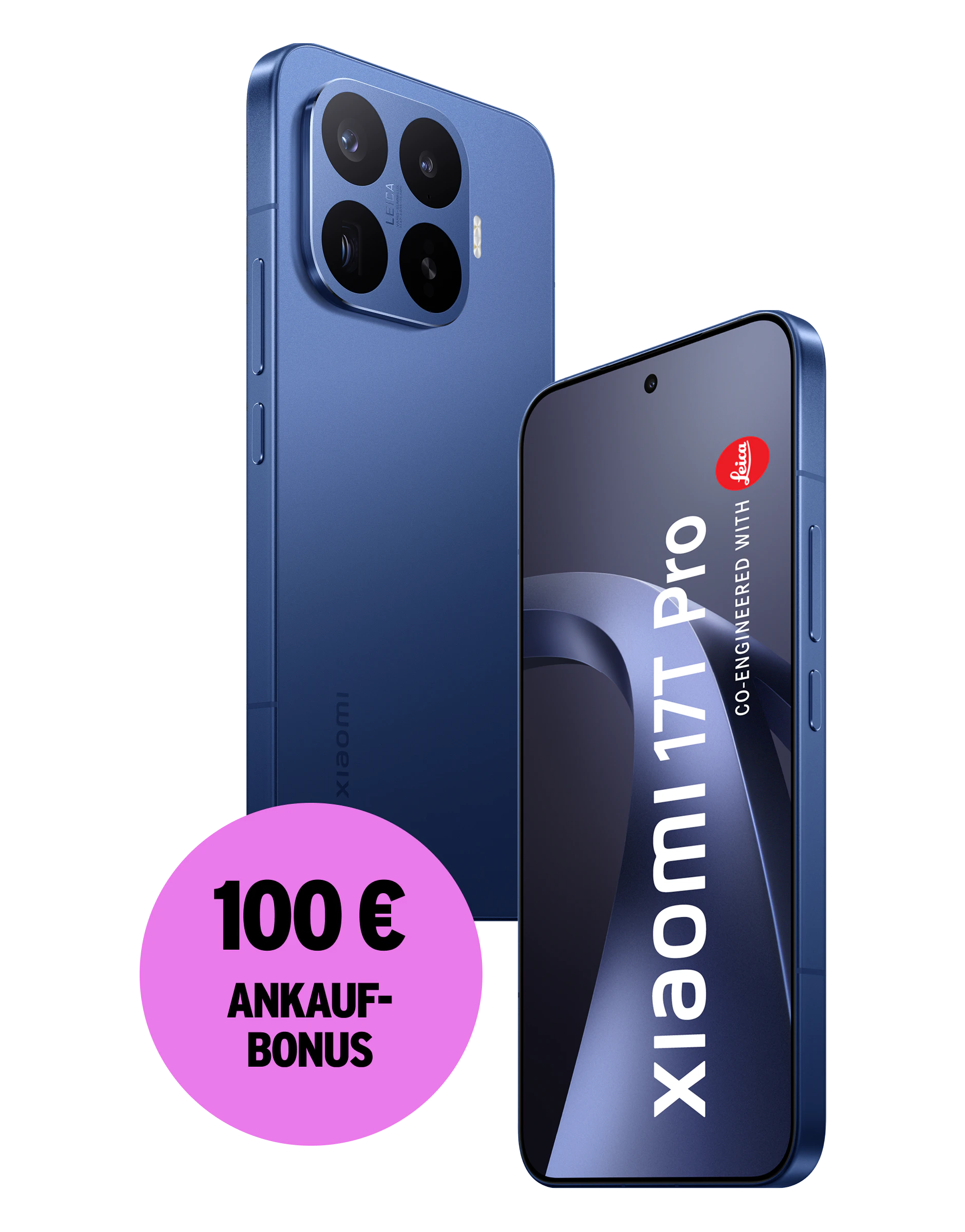 Highlight Bild vom Gerät Rück- und Vorderansicht Xiaomi 17T Pro deep blue. 100 € Ankaufbonus.
