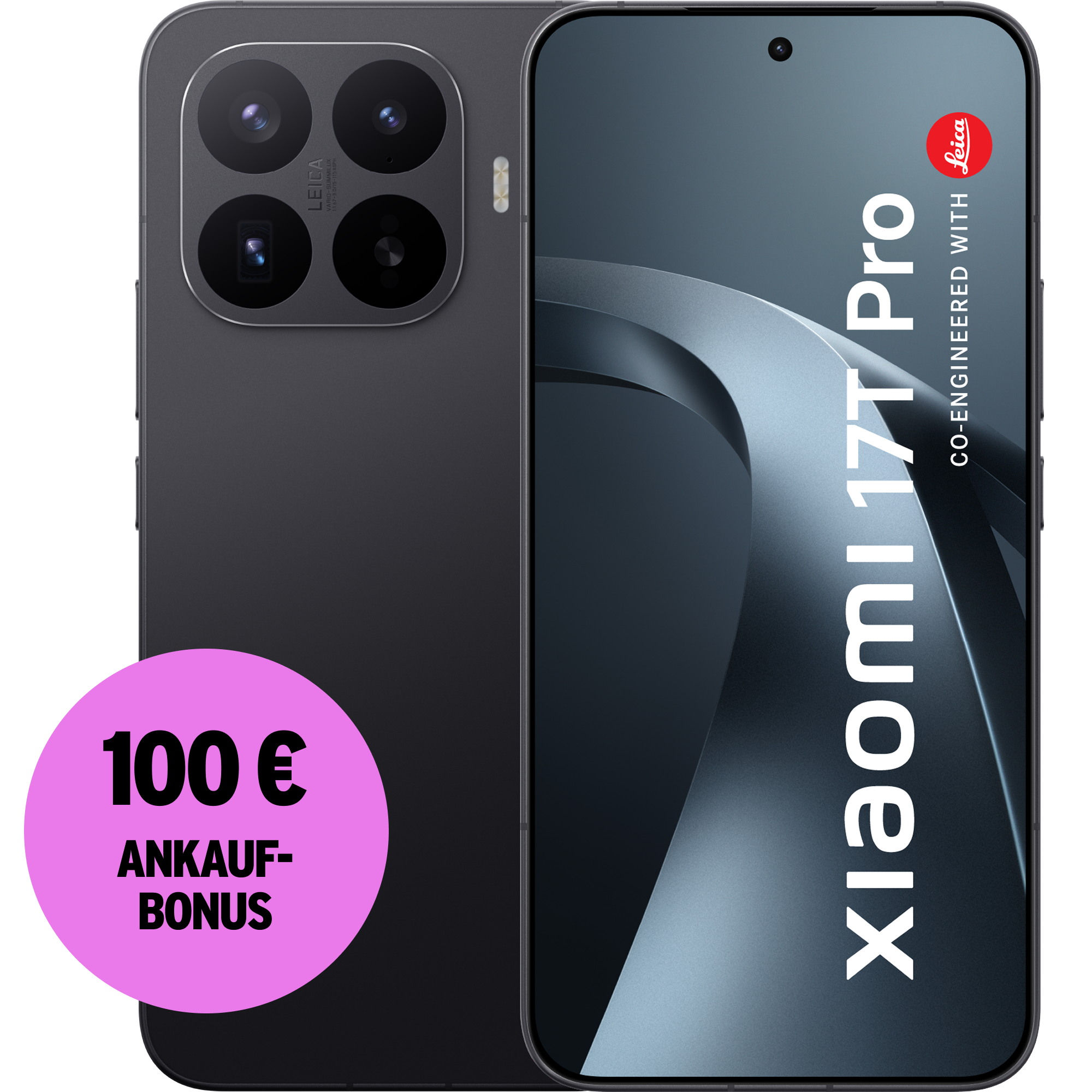 Rück- und Vorderansicht Xiaomi 17T Pro black. 100 € Ankaufbonus.