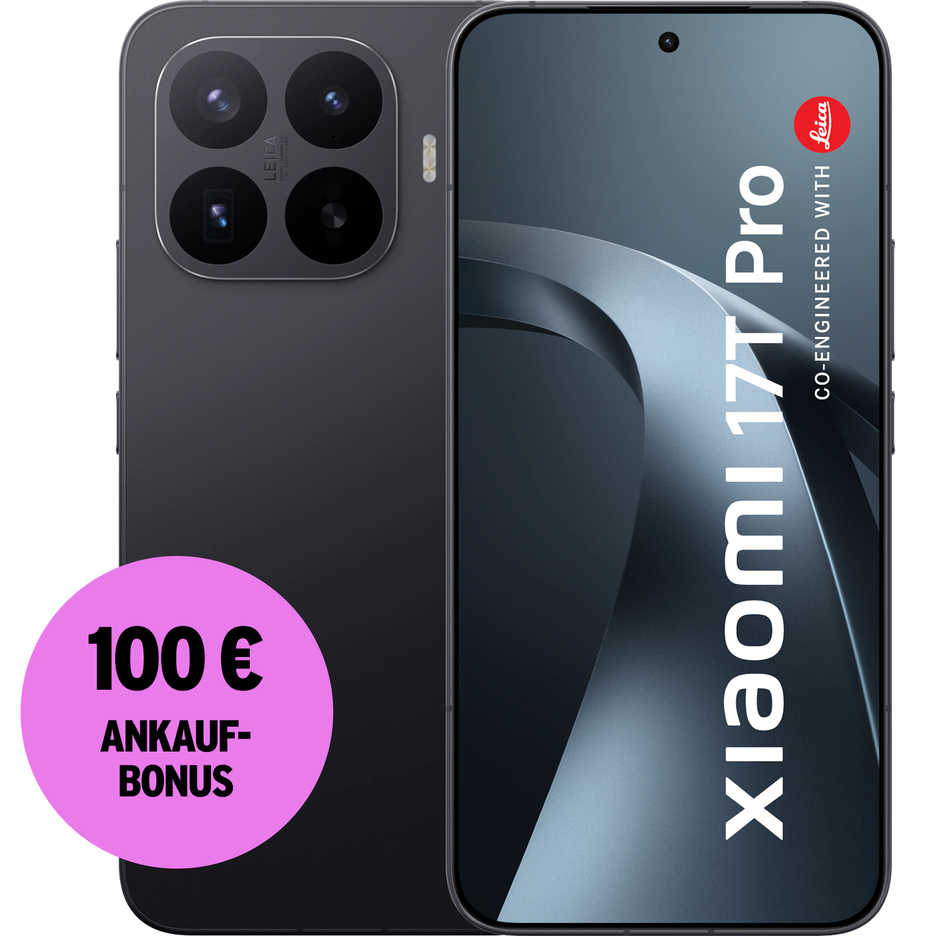Rück- und Vorderansicht Xiaomi 17T Pro black. 100 € Ankaufbonus.