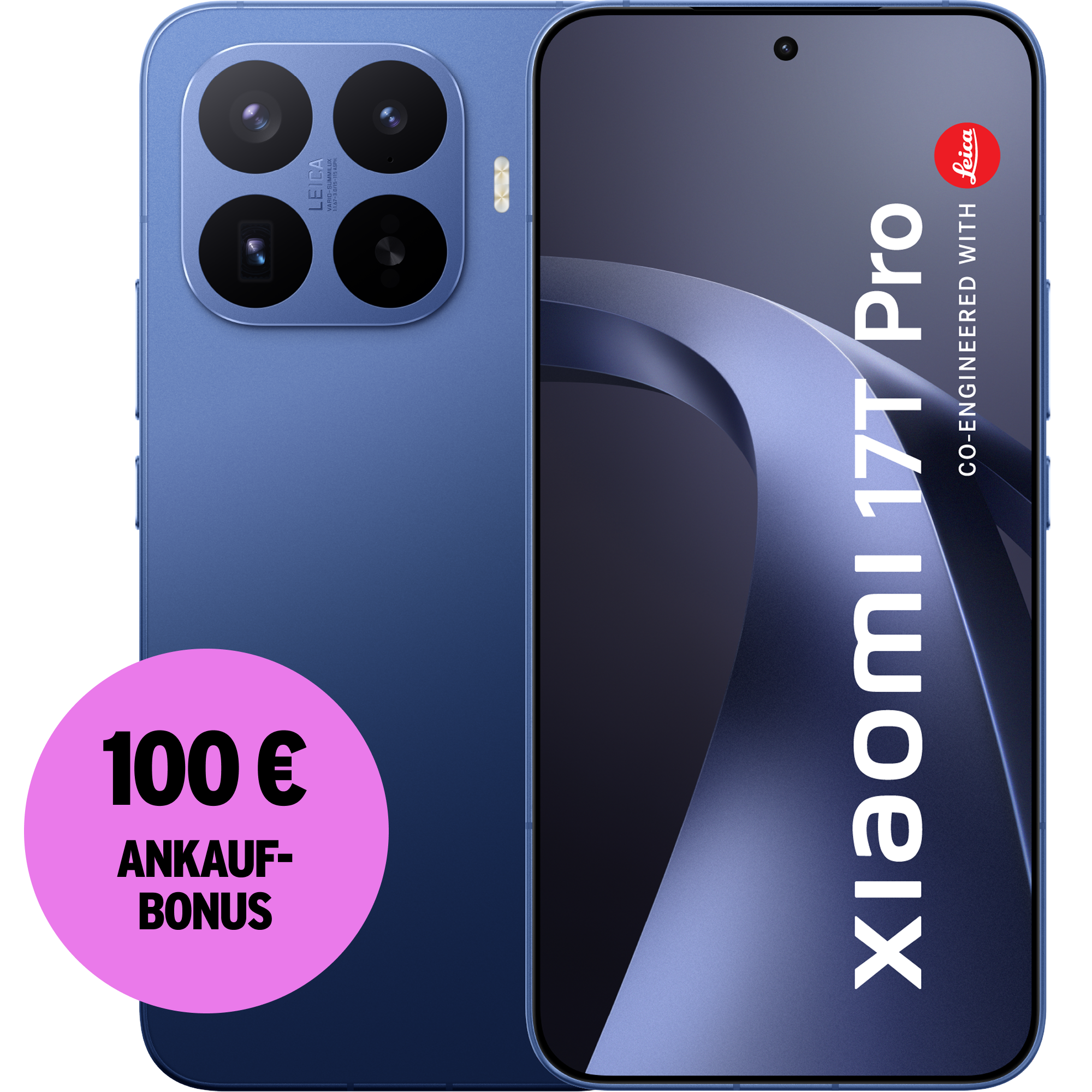 Rück- und Vorderansicht Xiaomi 17T Pro deep blue. 100 € Ankaufbonus.