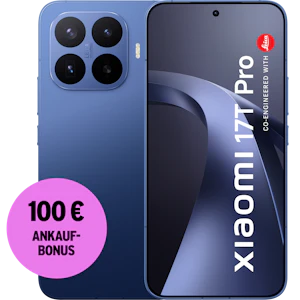 Rück- und Vorderansicht Xiaomi 17T Pro deep blue. 100 € Ankaufbonus.