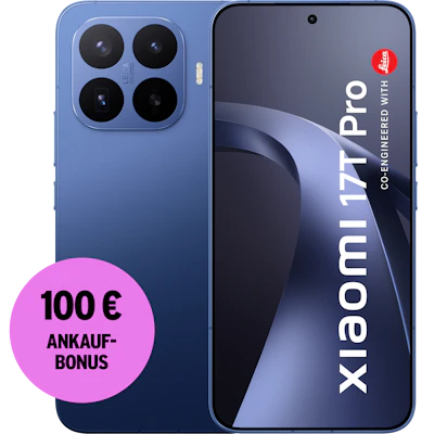 Rück- und Vorderansicht Xiaomi 17T Pro deep blue. 100 € Ankaufbonus.