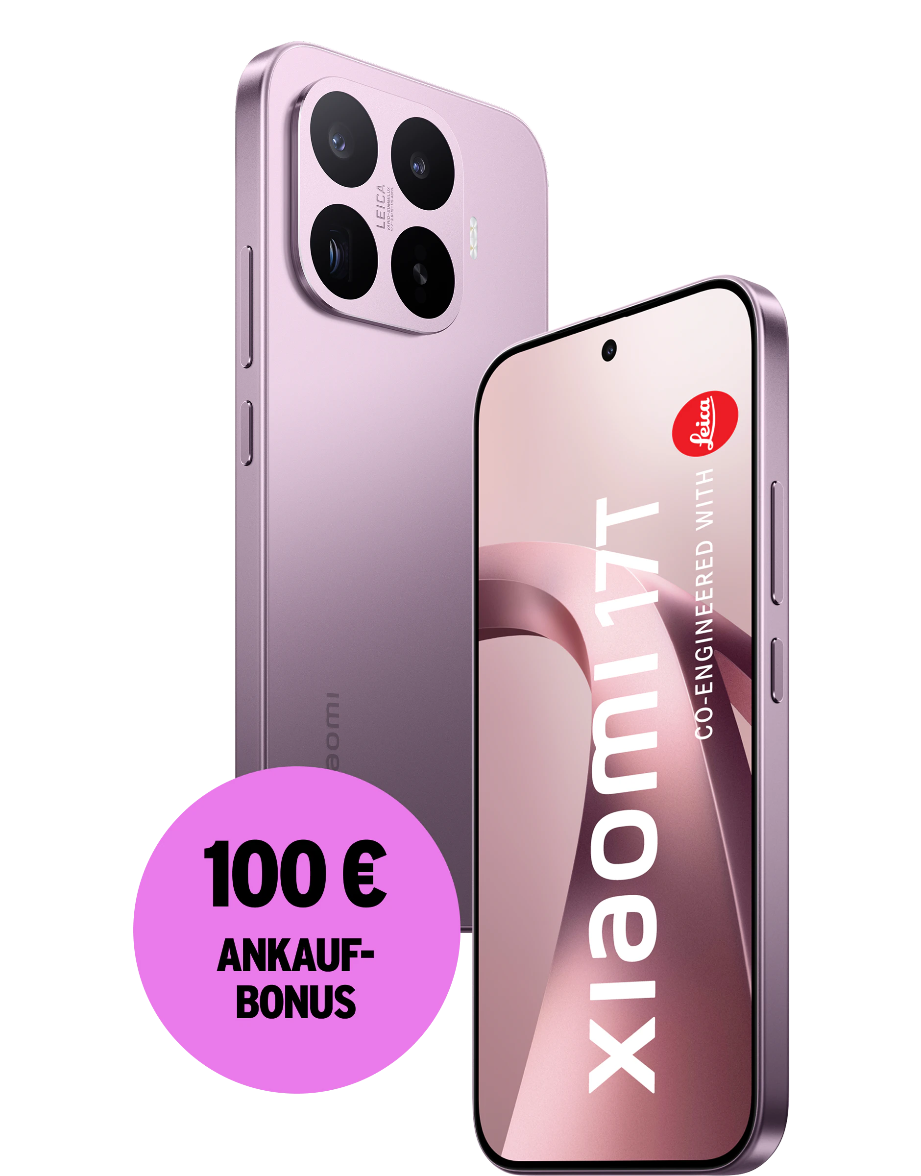 Highlight Bild vom Gerät Rück- und Vordransicht Xiaomi 17T light purple. 100 € Ankaufbonus.