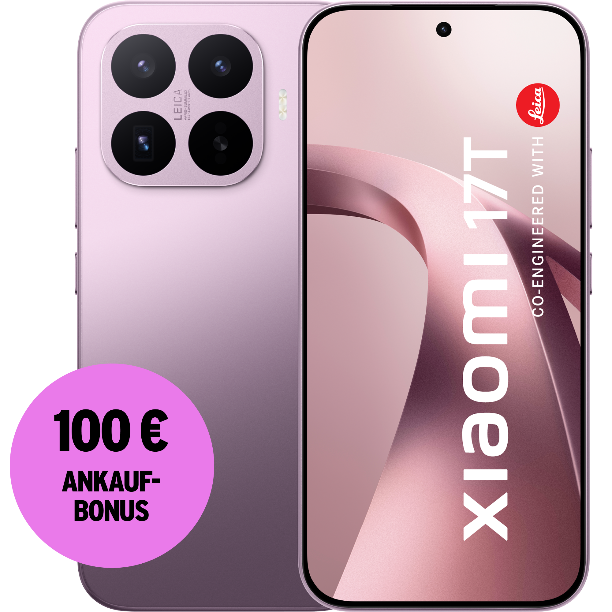 Rück- und Vorderansicht Xiaomi 17T light purple. 100 € Ankaufbonus.