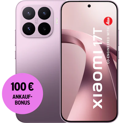 Rück- und Vorderansicht Xiaomi 17T light purple. 100 € Ankaufbonus.