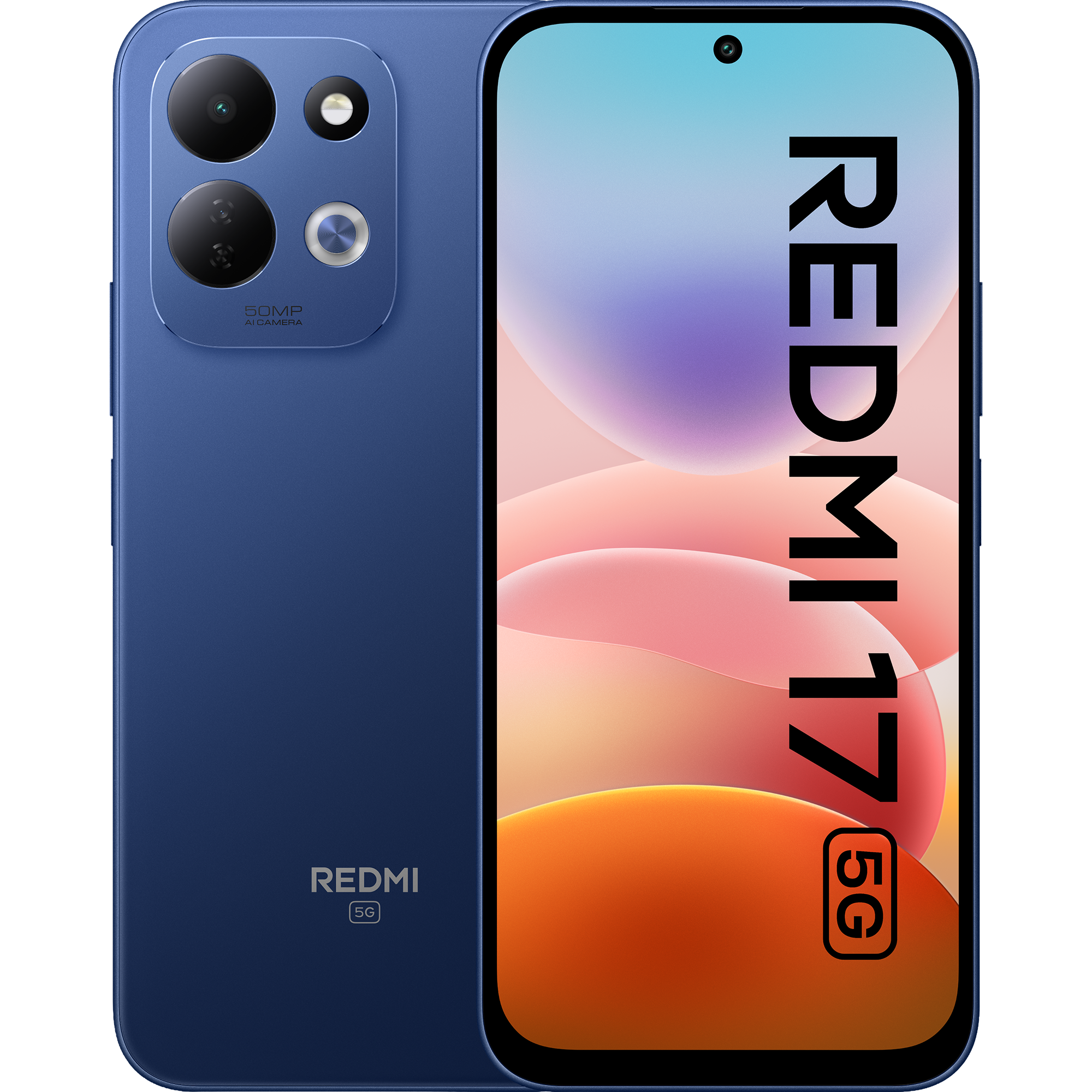Xiaomi Redmi 17 5G blue Vorder- und Rückansicht.