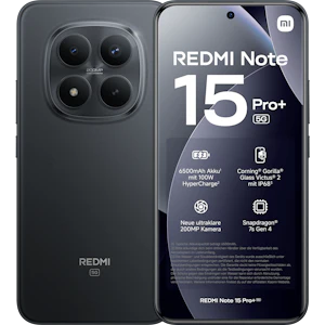 Vorder- und Rückansicht Xiaomi Redmi Note 15+ Pro Schwarz.