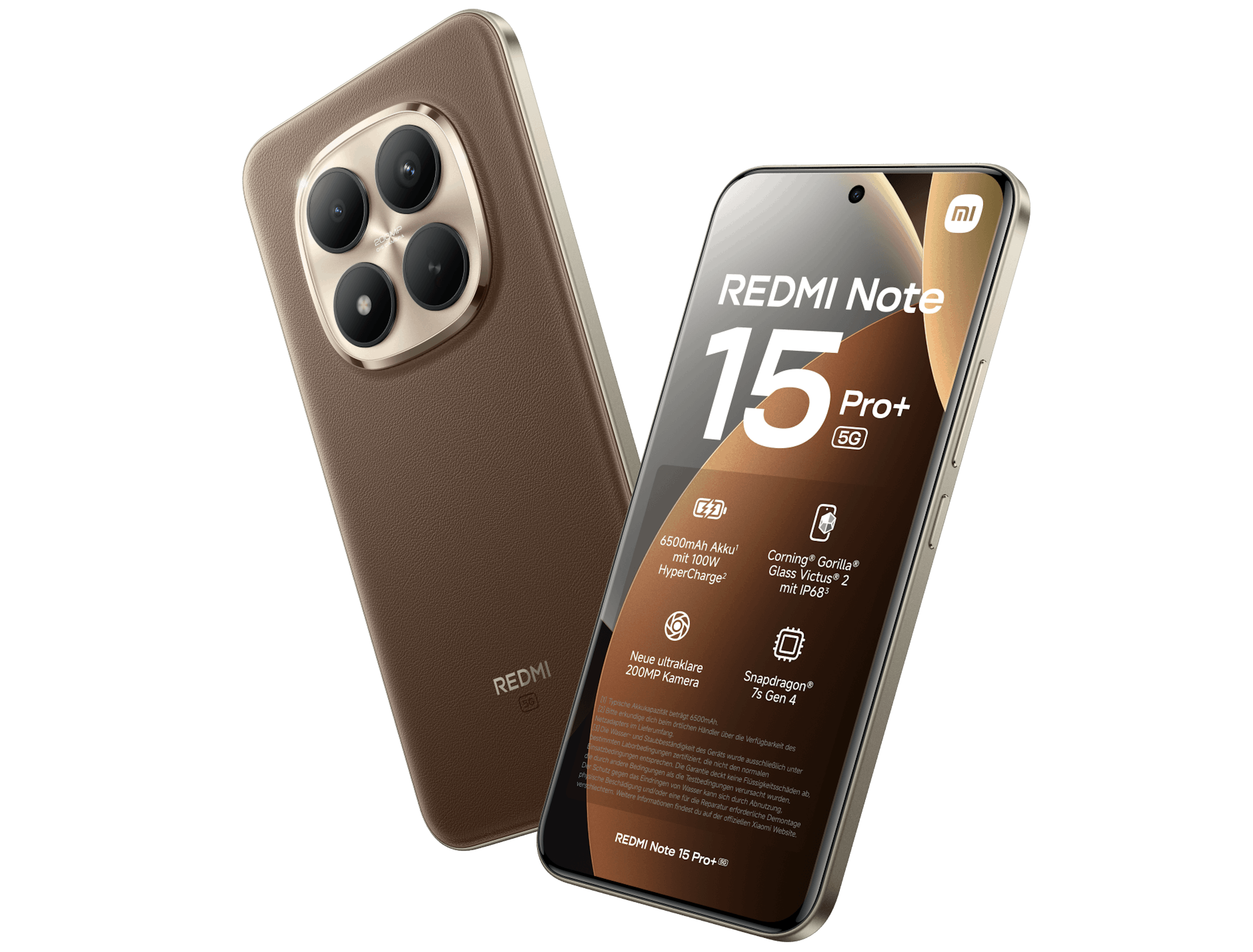 Schräge Vorder- und Rückansicht Xiaomi Redmi Note 15+ Pro.