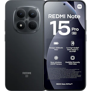 Vorder- und Rückansicht Xiaomi Redmi Note 15 Pro Schwarz.