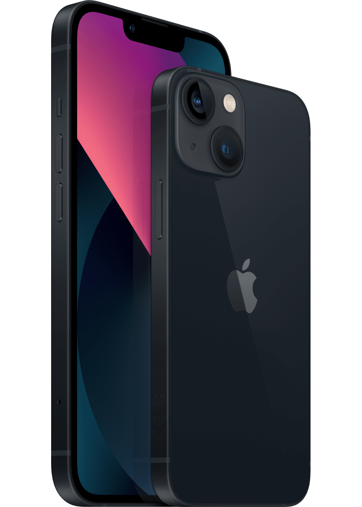 Apple iPhone 13 mitternacht, Front- und Rückansicht schräg