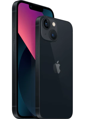 Apple iPhone 13 mitternacht, Front- und Rückansicht schräg Apple iPhone 13 mitternacht, Front- und Rückansicht schräg