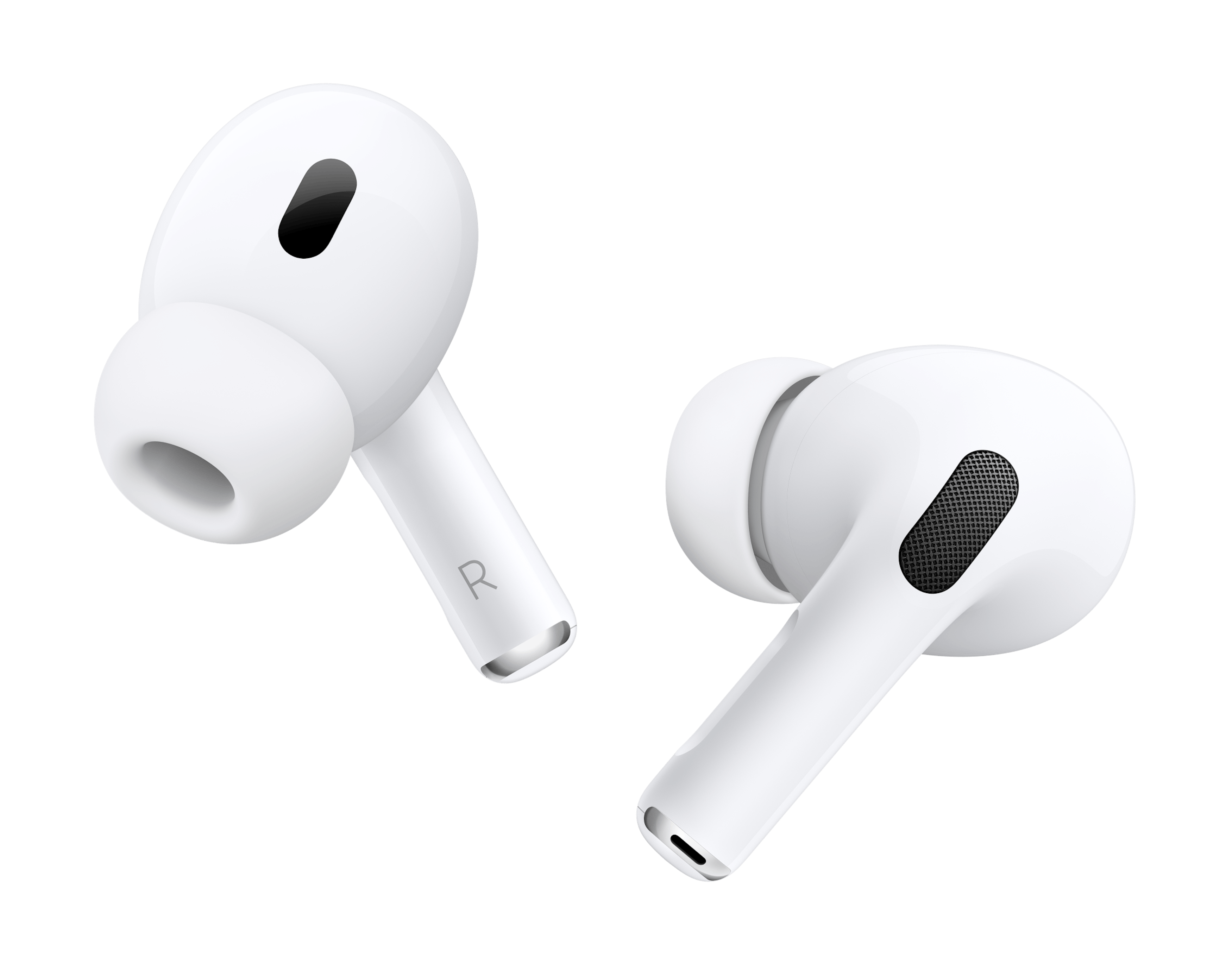 Apple AirPods Pro 2. Generation, Front- und Rückansicht Detail.